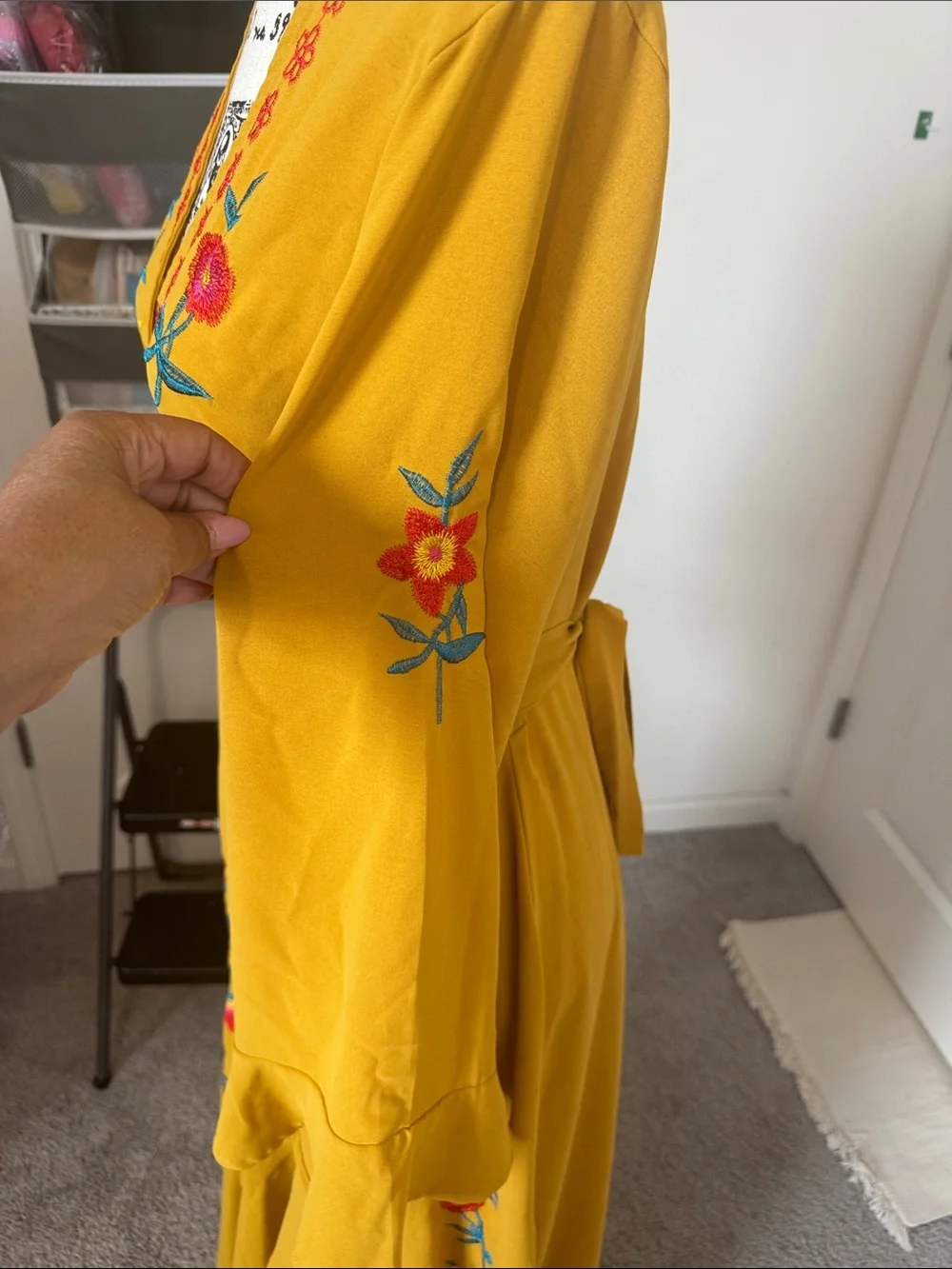 Embroidered Mustard Wrap Maxi Dress - Women PTP 18 to 23 length 55 in front - Picture 3 of 5